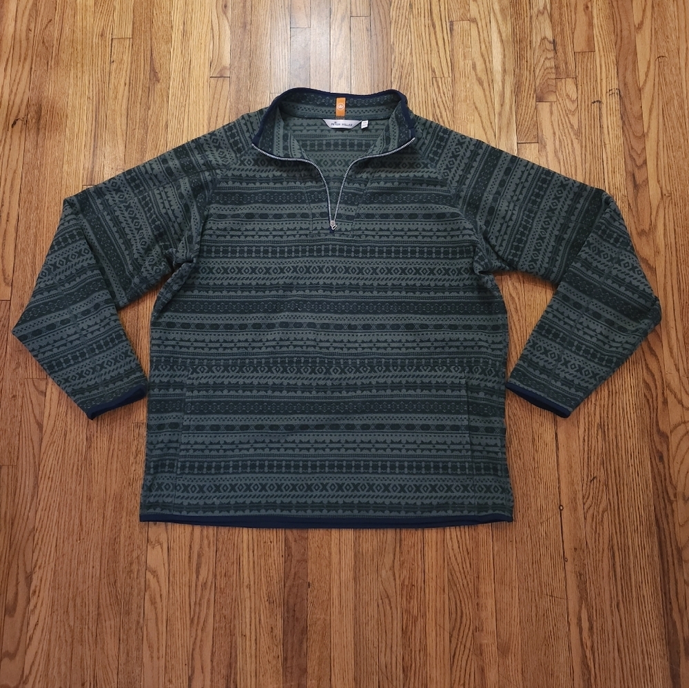Peter Millar Mens Lakeside Printed Flow Micro Fleece Quarter Zip Green Size XXL